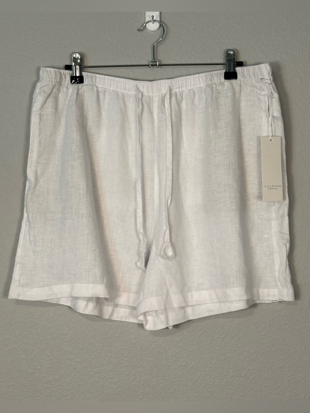 New! Calypso St Barth White 100% Linen Shorts - Size Large